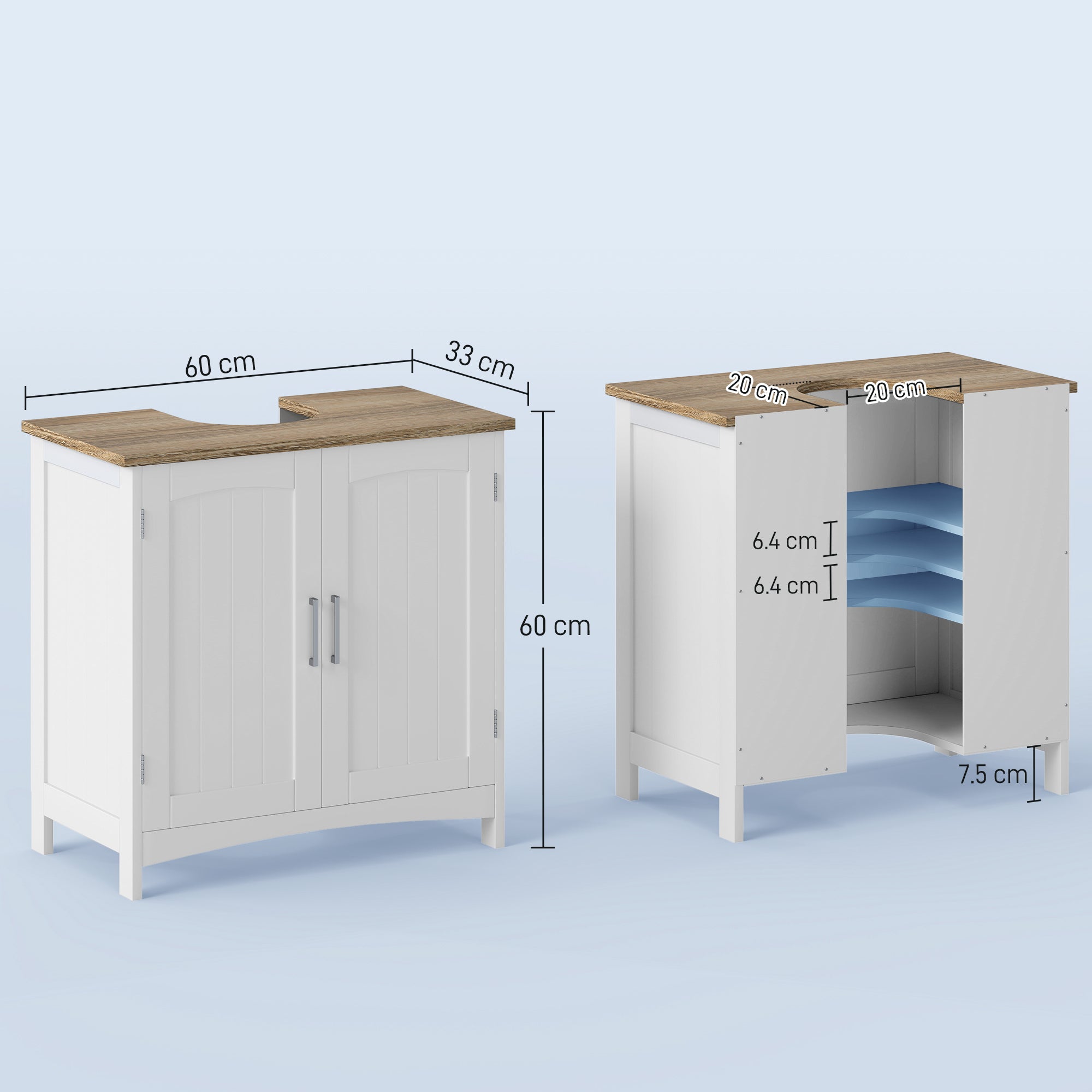 kleankin Bathroom Cabinet with 2 Doors and Adjustable Shelf, 60x33x60cm, Wood and White