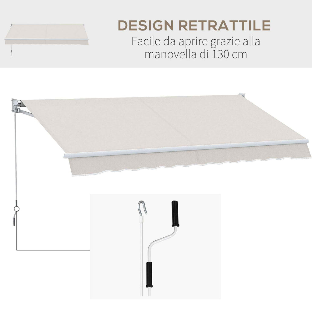 Outsunny 3x2m Adjustable 5°-35° Aluminum and Polyester Awning, Cream White