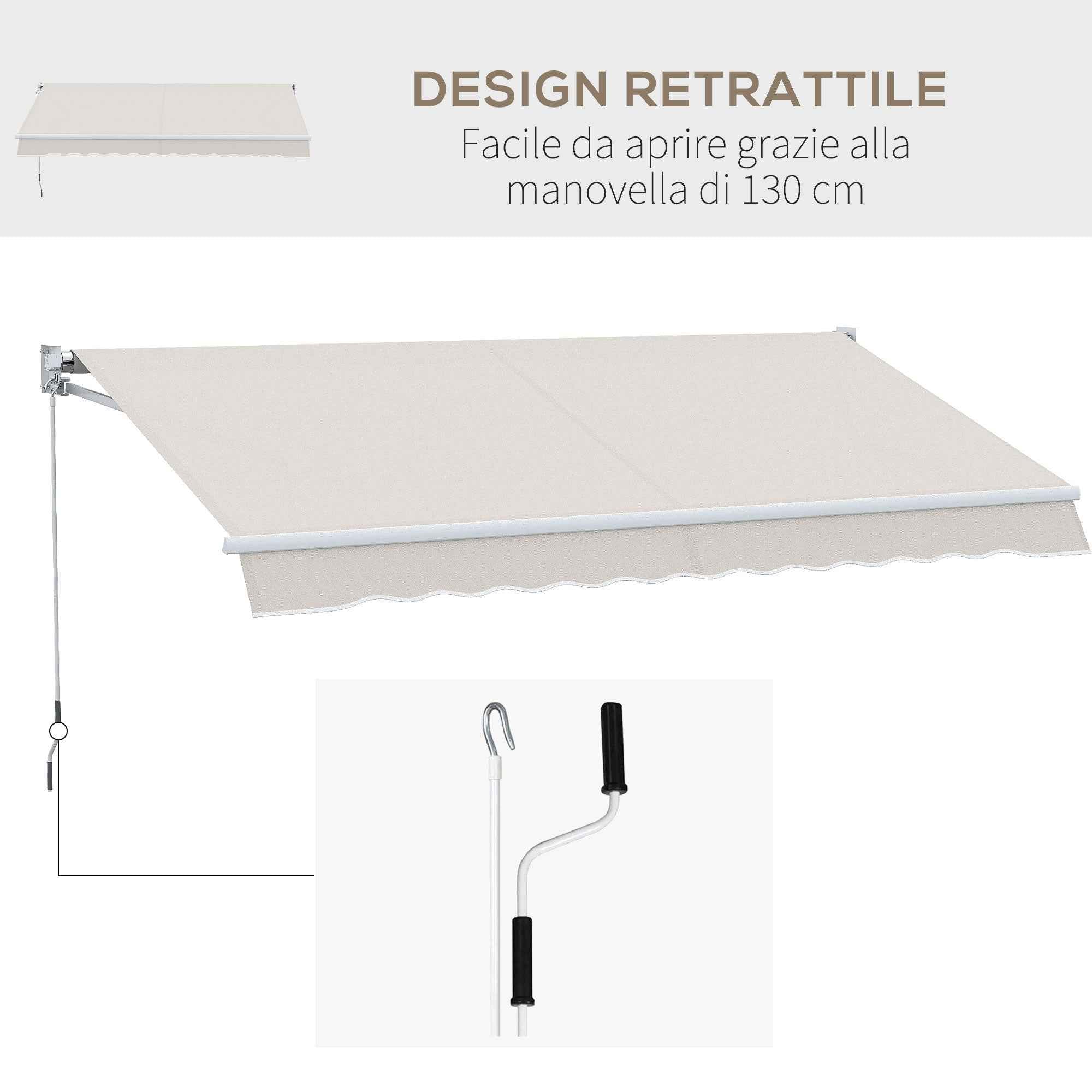 Outsunny 3x2m Adjustable 5°-35° Aluminum and Polyester Awning, Cream White