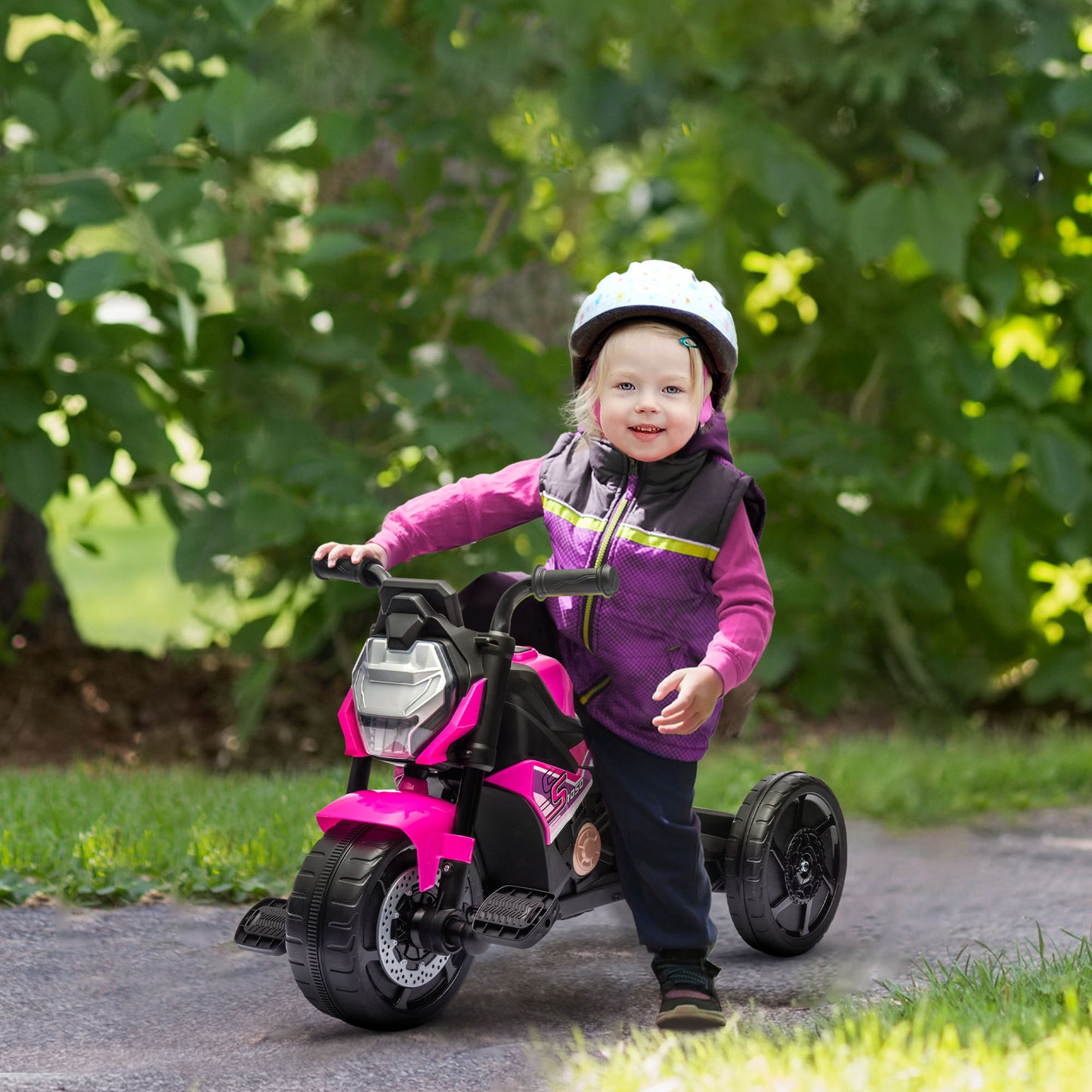 Electric Tricycle for Children 18-36 Months 3 in 1 with Headlights, Music and Horn, in PP and Steel, 75x43x47 cm, Pink