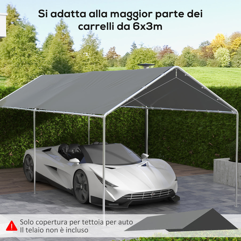 Outsunny 6x3m Dark Grey Anti-UV PE Carport Replacement Cover with Bungee Cords