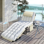 Outsunny Folding and Reclining Garden Lounger with Side Pocket, 68x189x30 cm, Beige