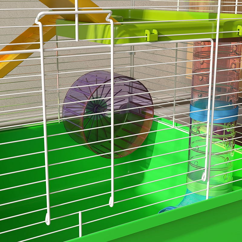 5-Tier Hamster Cage with Tubes, House, Tank and Wheel, Made of Steel, PP and PS, 59x36x69 cm, Green and White