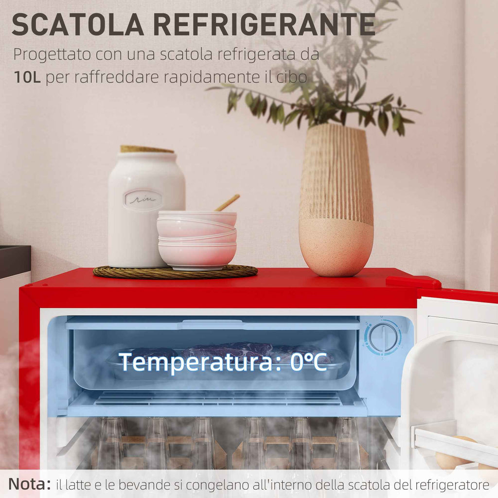 HOMCOM 91L Small Reversible Single-Door Refrigerator with Freezer and Adjustable Temperature, Red