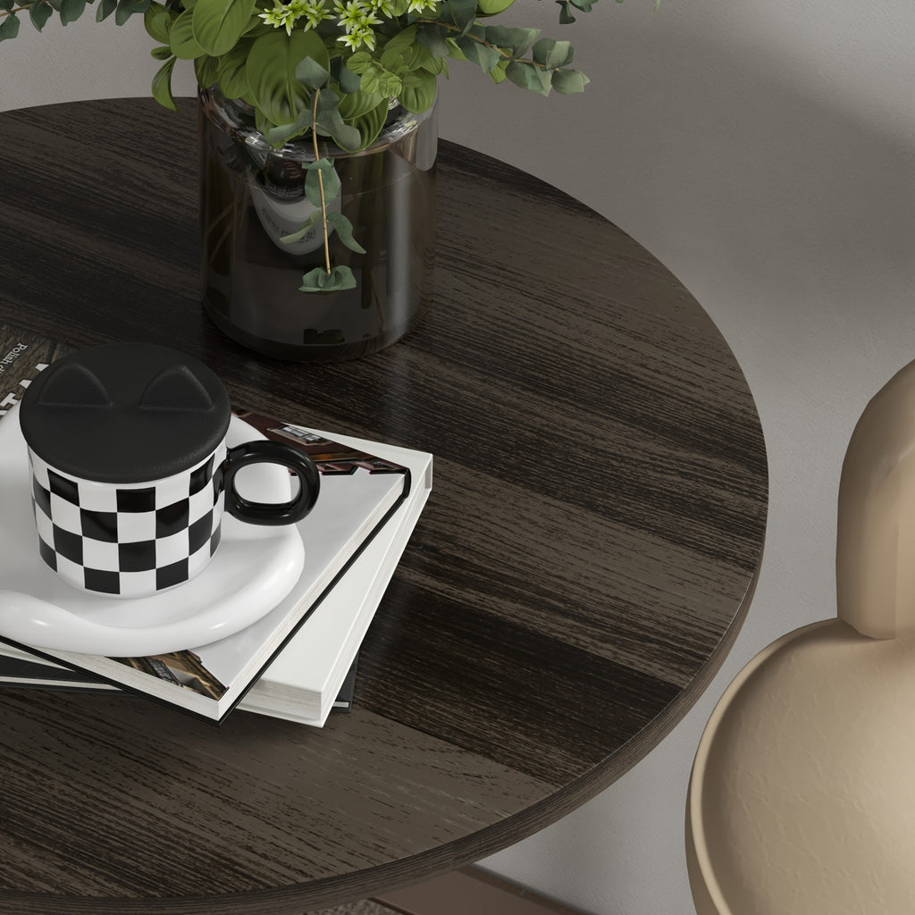 High Bar Table with Adjustable Height, Swivel Top and Steel Base, Ø60x69-91cm, Brown