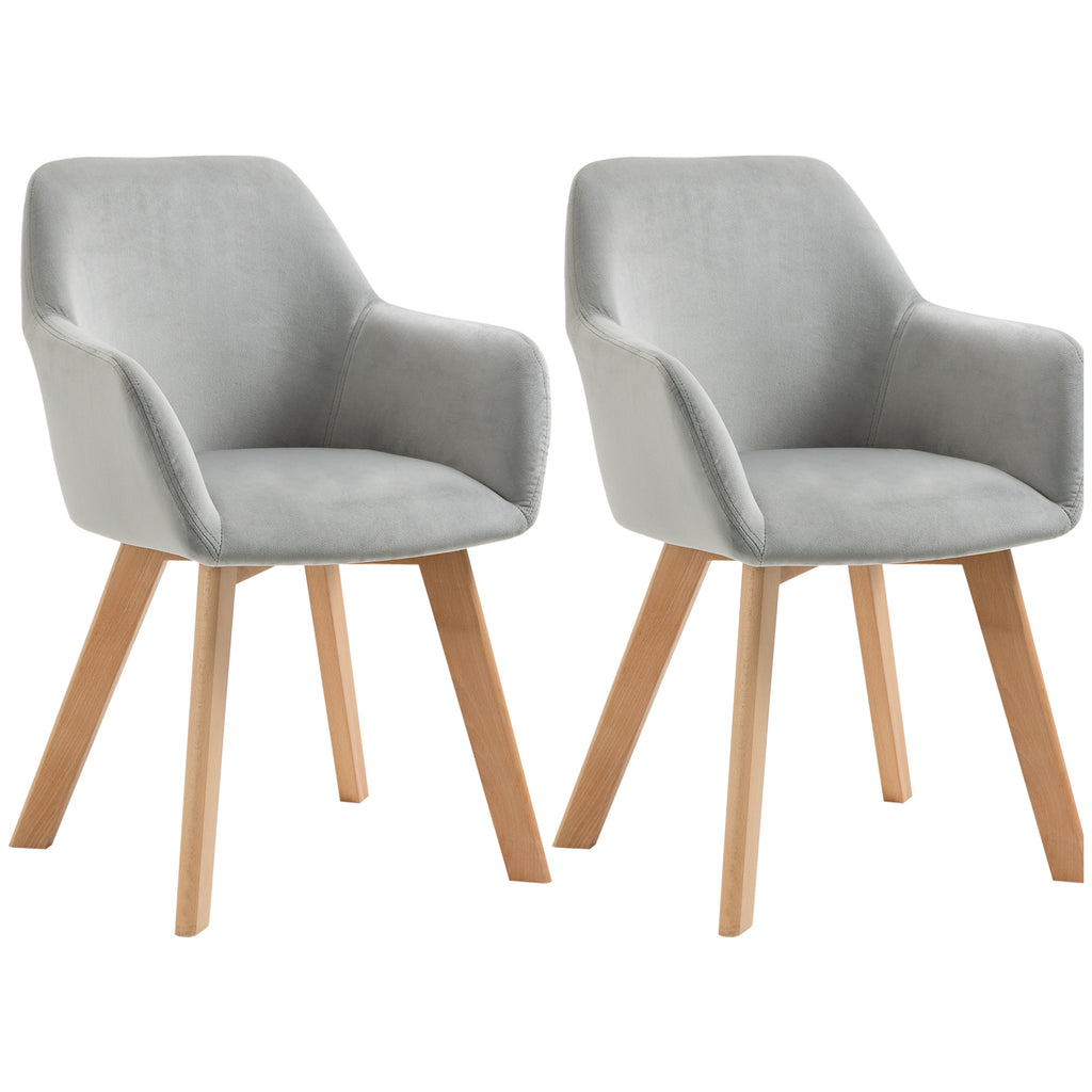 Homcom set 2 chairs for dining room padded velvet with armrests and wooden legs, gray - Borgè