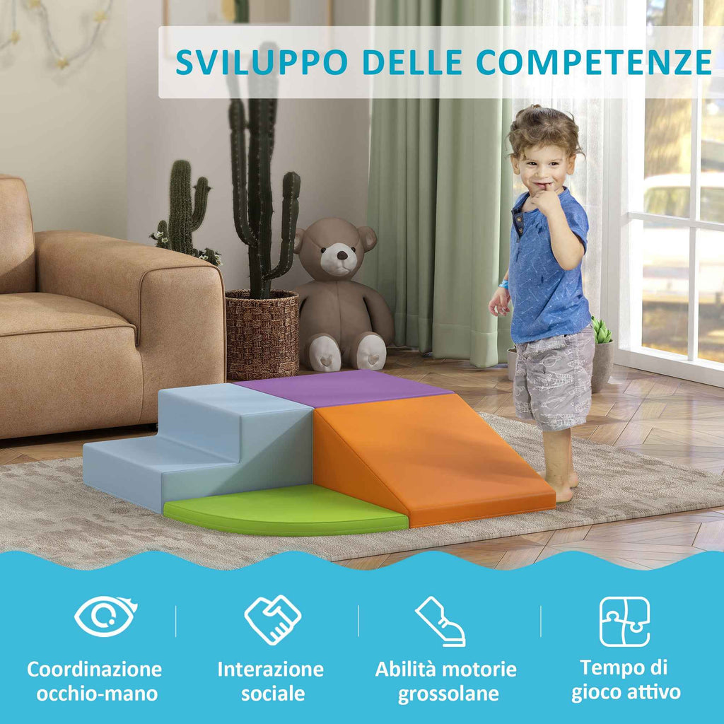 Set of 4 Soft Building Blocks for Kids Ages 1-3 Years, Foam and PU Leather, Climbing Toys, Multicolor