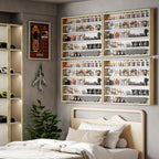 4-Tier Adjustable Wooden Notice Board with Glass Doors, 80x9.5x60 cm, White and Wood Color