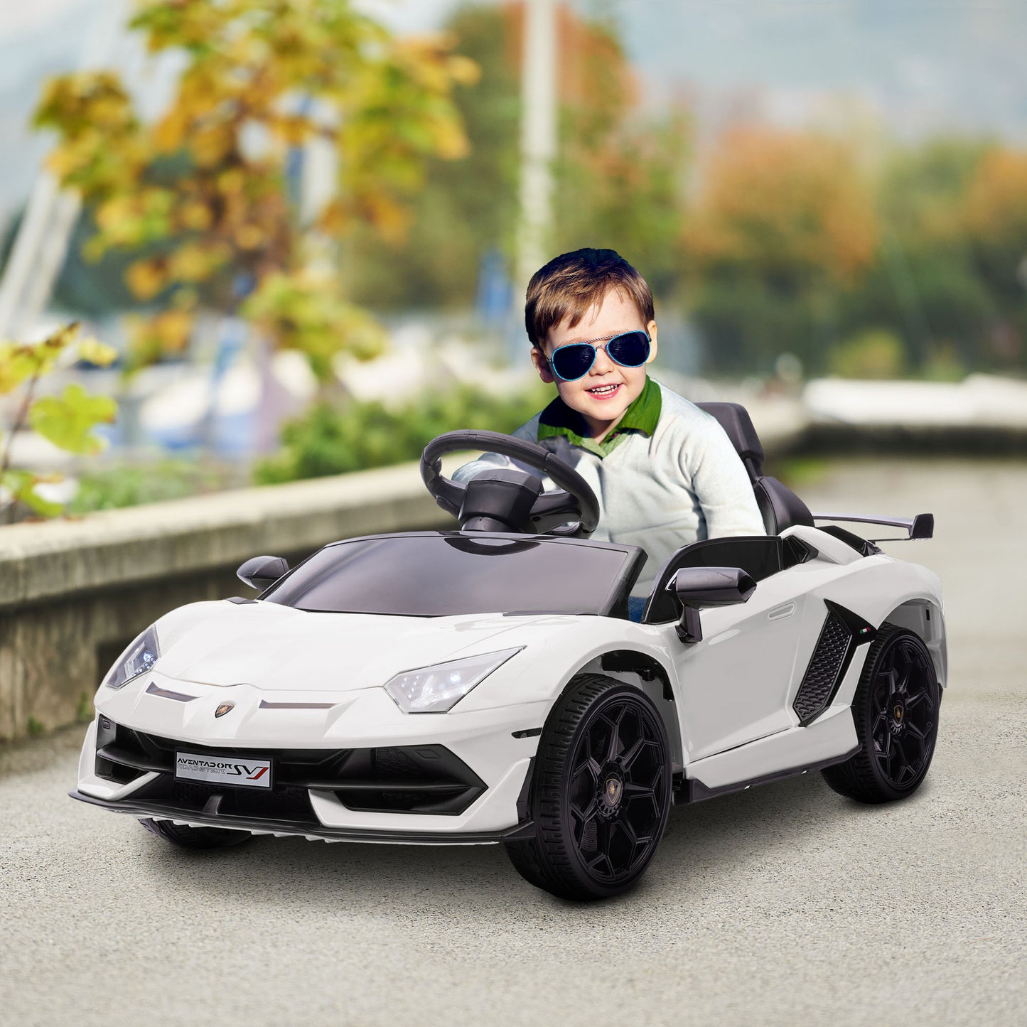 Homcom Electric Machine for Children 12v Lamborghini license with horn and remote control, 107.5x63x42 cm, white - Borgè