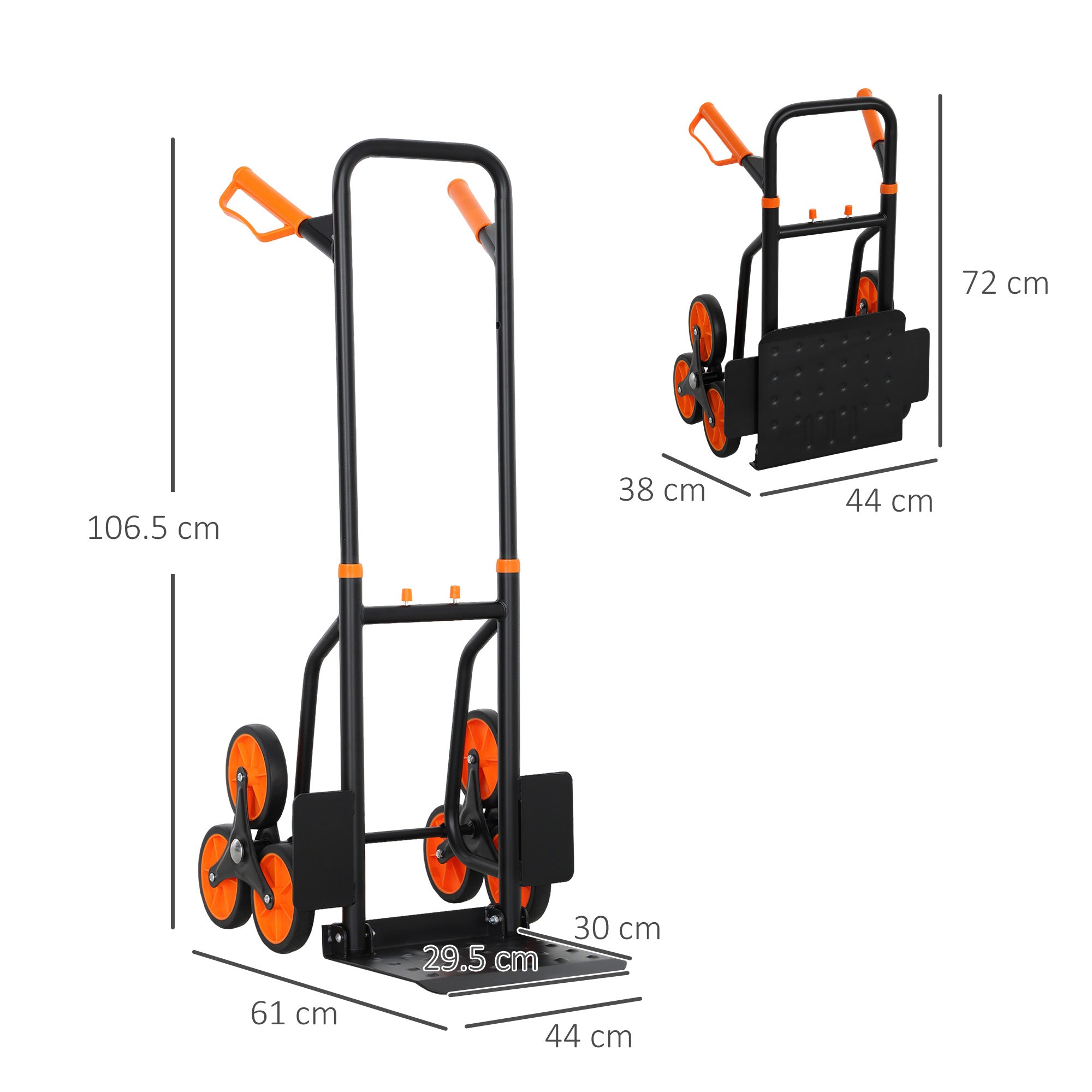 DURHAND 6-Wheel Folding Stairlift Cart, 120kg Load Capacity, Steel, for Moving, Gardening, Orange