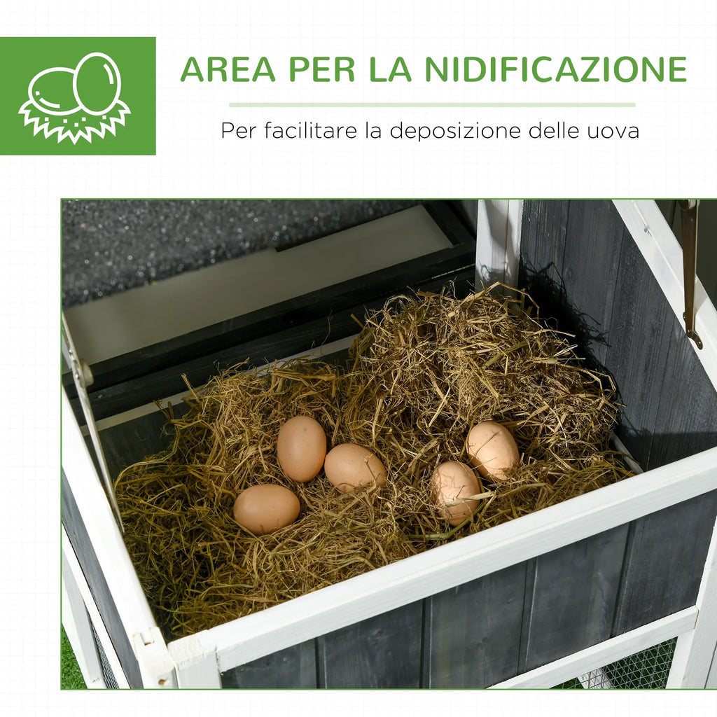 Wooden Chicken Coop with Open Area, House and Nest, 161.5x62. 5x115cm, Grey - Borge' Group Limited