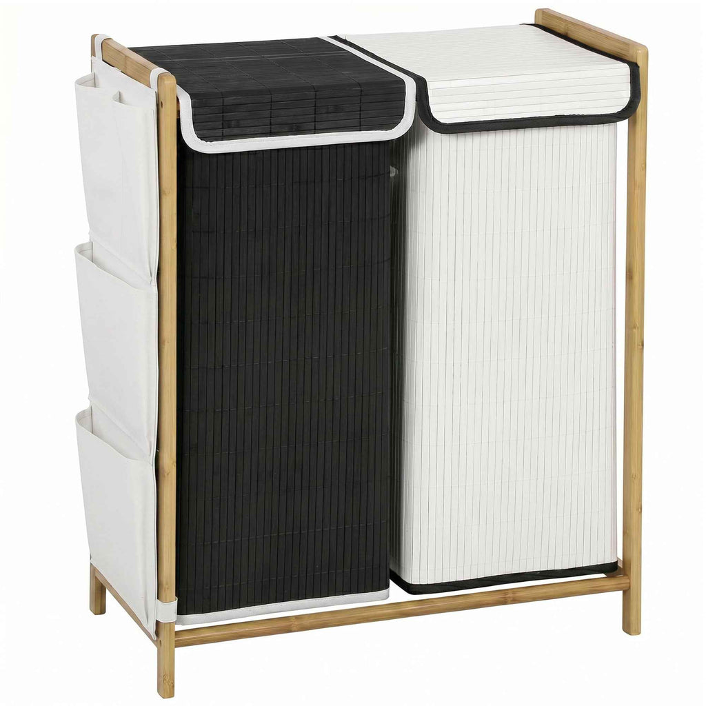 HOMCOM 120L 2-Compartment Laundry Hamper with Lids, Side Pockets, Removable Bags for Bedroom
