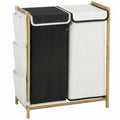 HOMCOM 120L 2-Compartment Laundry Hamper with Lids, Side Pockets, Removable Bags for Bedroom