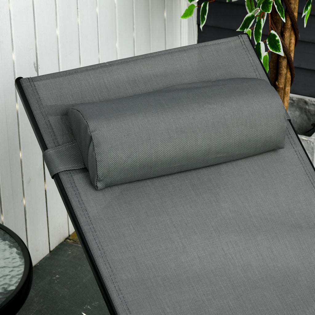 5-Level Reclining Garden Lounger with Removable Cushion, Aluminum and Texteline, 171x64x82cm Gray