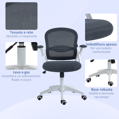 Ergonomic Office Chair with Mesh Backrest and Adjustable Height, 65.5x61.5x88-97.5cm, Gray - Borgè