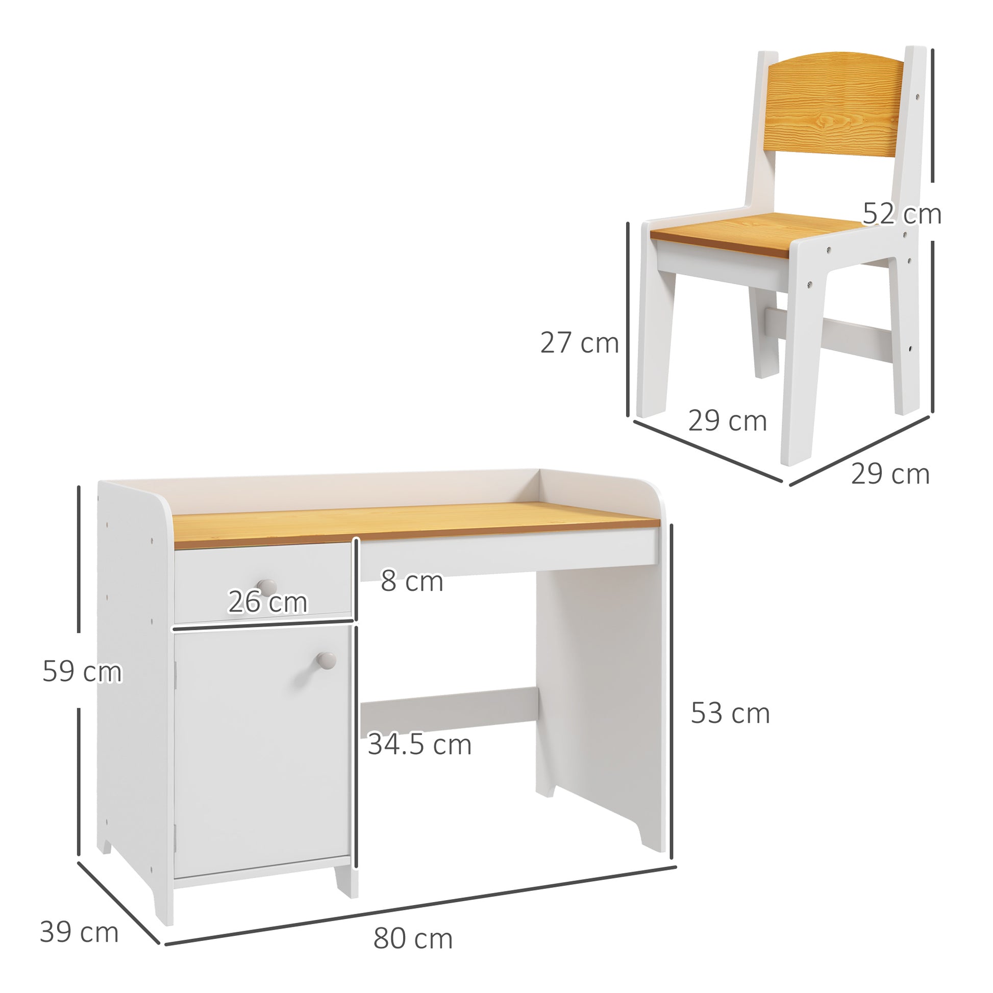 Zonekiz school desk and chair for children for 3-6 years with drawer and white wooden cabinet - Borgè