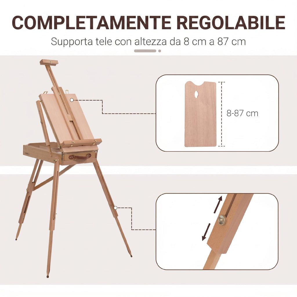 HOMCOM Tripod Easel with Drawer, Palette and Adjustable Shoulder Strap, Beech Wood, Wood Color