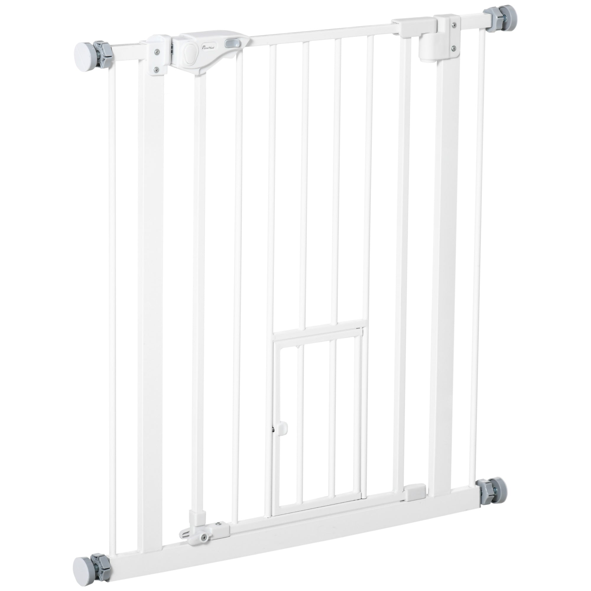 Dog Gate with Small Door, Pressure Fit and Self-Closing, 74-80x76.2cm, White