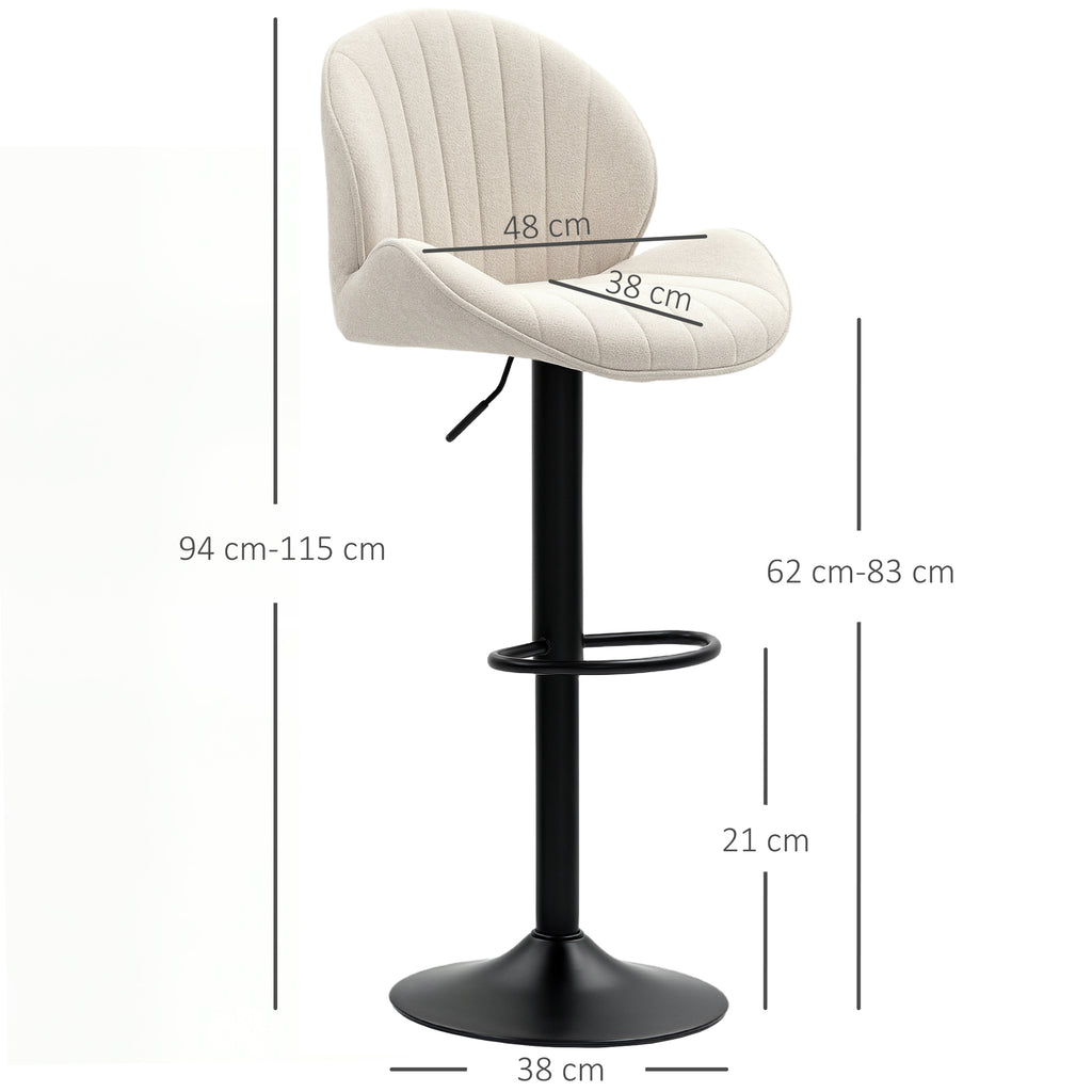 Set of 2 Shell Bar Stools with Footrest, Chenille Effect Fabric, 48x50x94-115 cm, Black and Beige