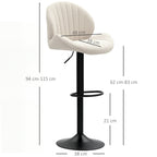 Set of 2 Shell Bar Stools with Footrest, Chenille Effect Fabric, 48x50x94-115 cm, Black and Beige