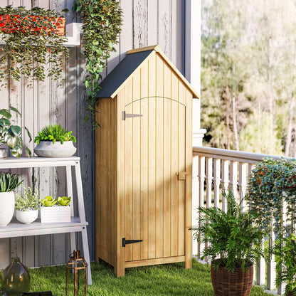 Wooden Garden Shed with Door, Outdoor Garden Tool Cabinet with 3 Shelves, 77.5x54. 2x179.5cm