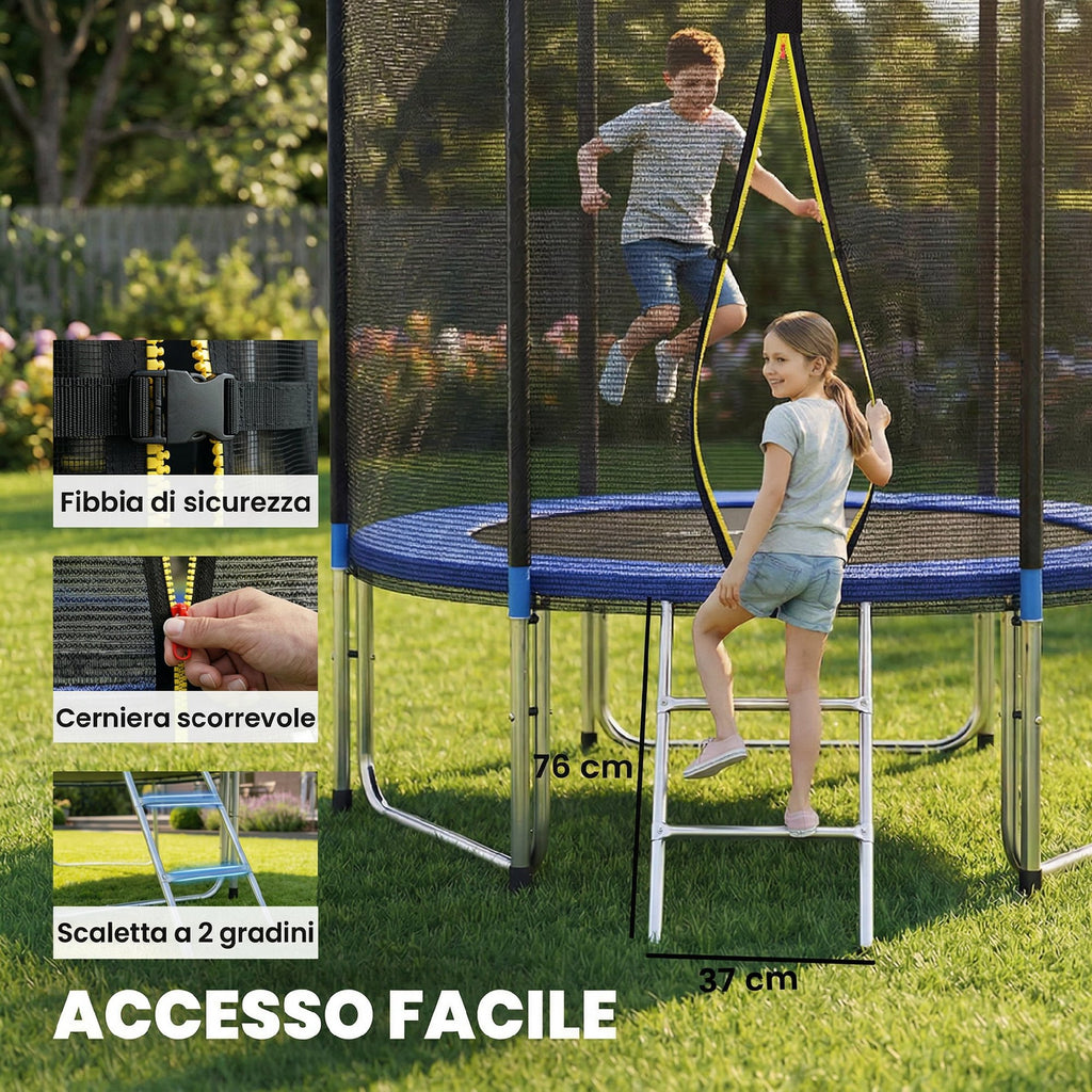 SPORTNOW 244cm Trampoline, Safety Net Included, Access Ladder