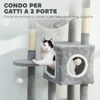 Cat Tree with 2 Cat Houses, Ramp, Perches and 4 Balls, 48x40x165 cm, Grey and White