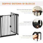Folding Steel Dog Gate with Automatic Closure, 202.5 x 2 x 76 cm, Black