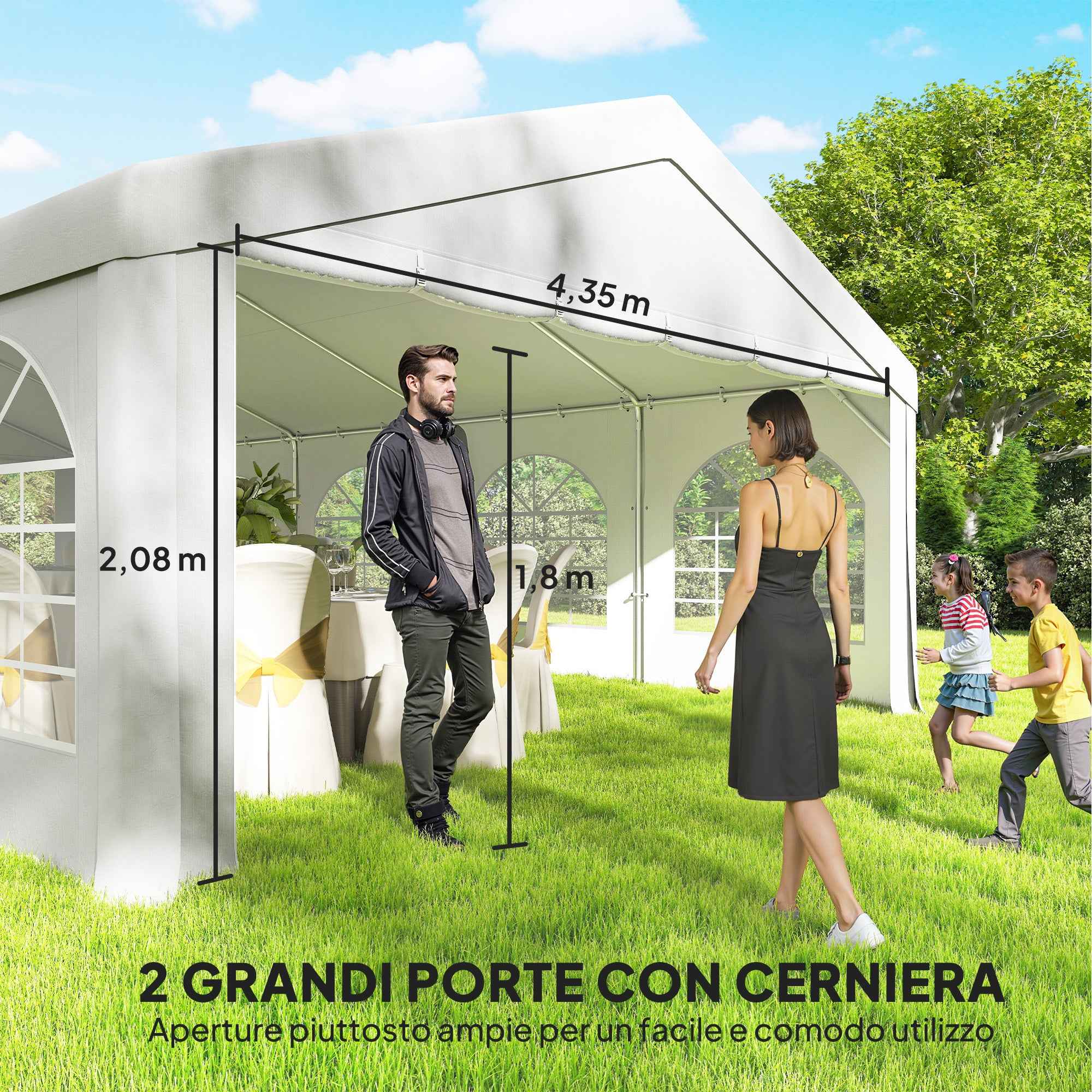 Outsunny 10x5 m Garden Tent with 10 Removable Side Walls, in PE and Galvanized Metal, White