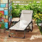 Folding and Reclining Deckchair with 5 Levels with Side Table and Pocket, 60x190x31 cm, Cream