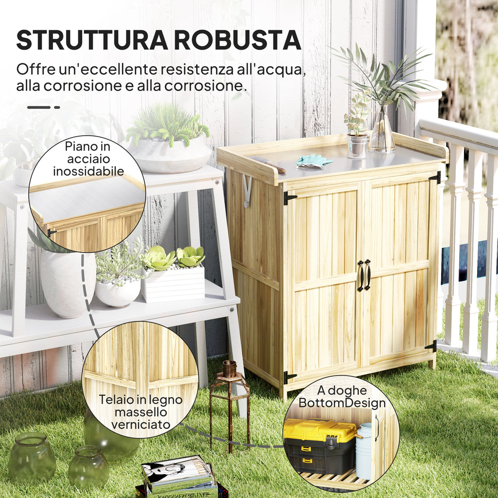 Outsunny Outdoor Storage Cabinet, Wooden Tool Shed with Shelf, with 2 Doors for Garden, Patio, Wood Color