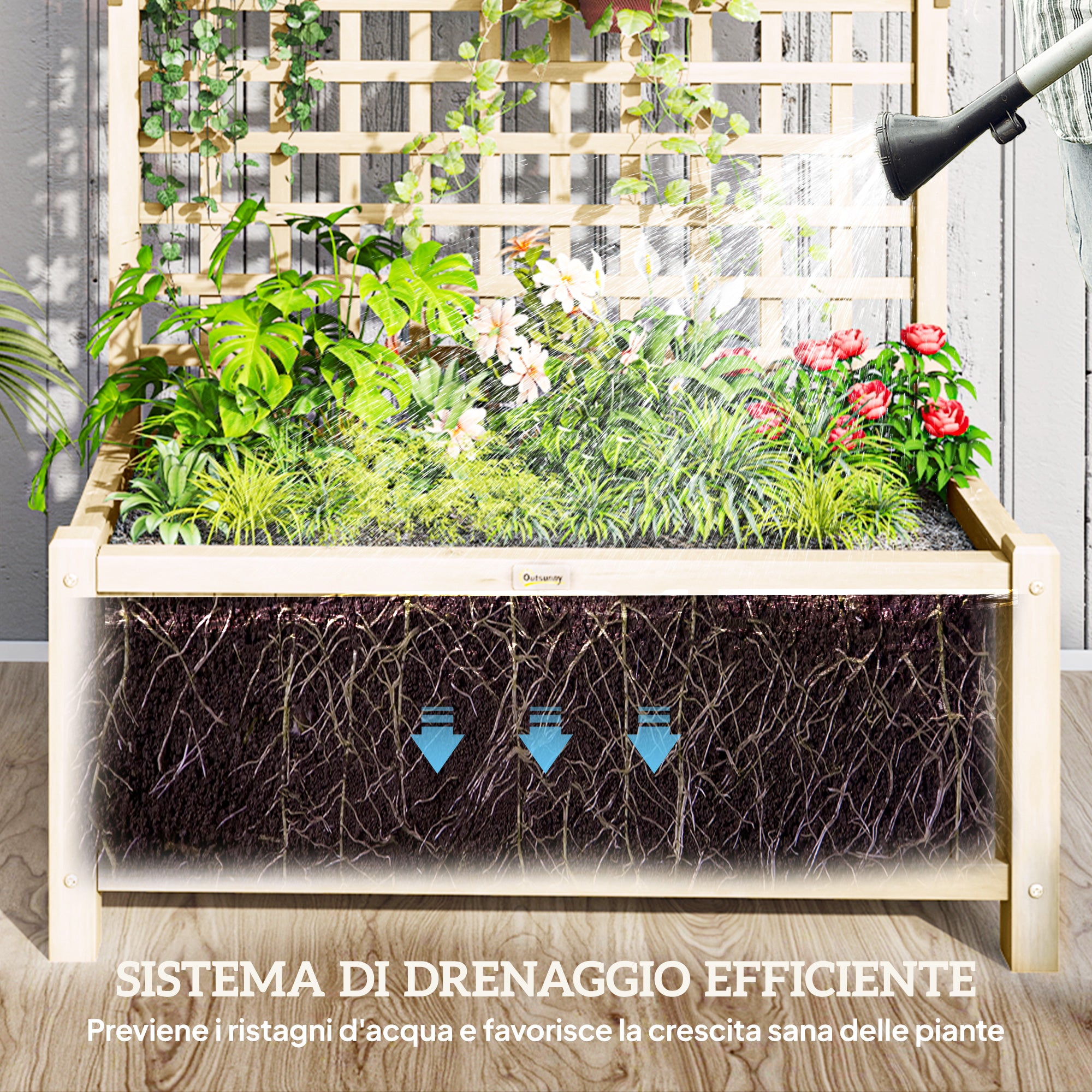 Outsunny Garden Planter with Trellis for Climbing Plants, 90x45x183 cm, Natural Wood