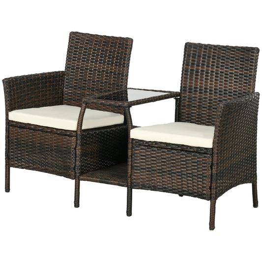 Outsunny garden set in Rattan with 2 modern chairs and coffee table, 138x60x87 cm, brown - Borgè