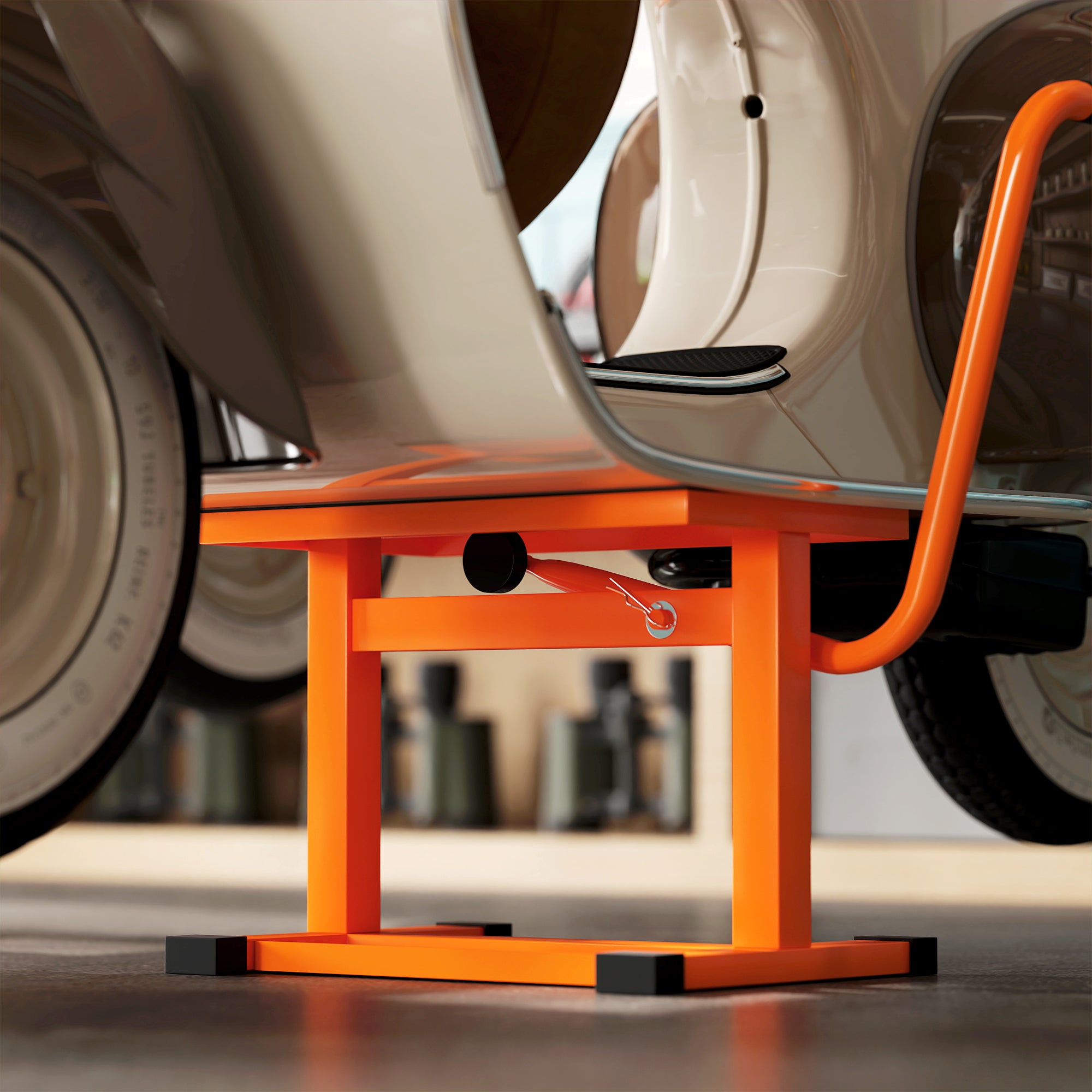 Motorcycle Stand Max 150 kg in Metal with Rubber Surface and Crank, 48x34x43 cm, Orange