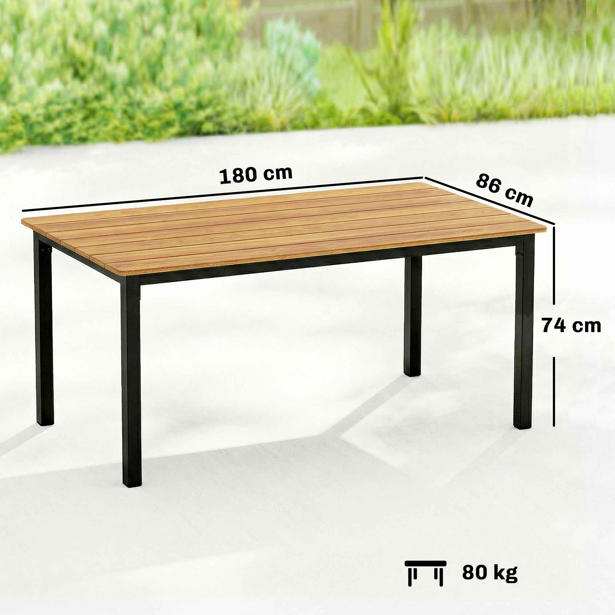 Outsunny Rectangular Garden Table for 6-8 People, Dimensions 180 x 86 cm