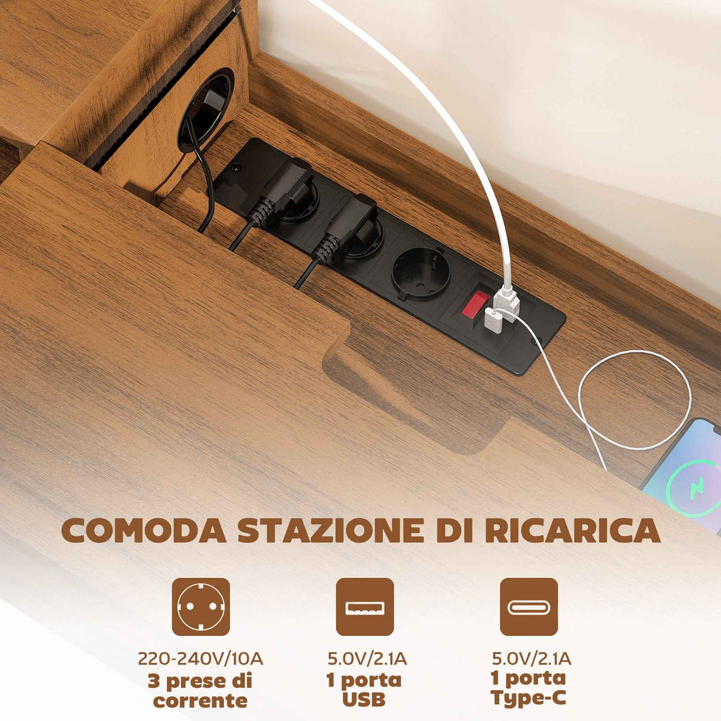 HOMCOM Wall-Mounted TV Stand for up to 50" with Power Sockets, USB and Type-C, Drawer and Shelves, 120x24x22.4 cm, Walnut