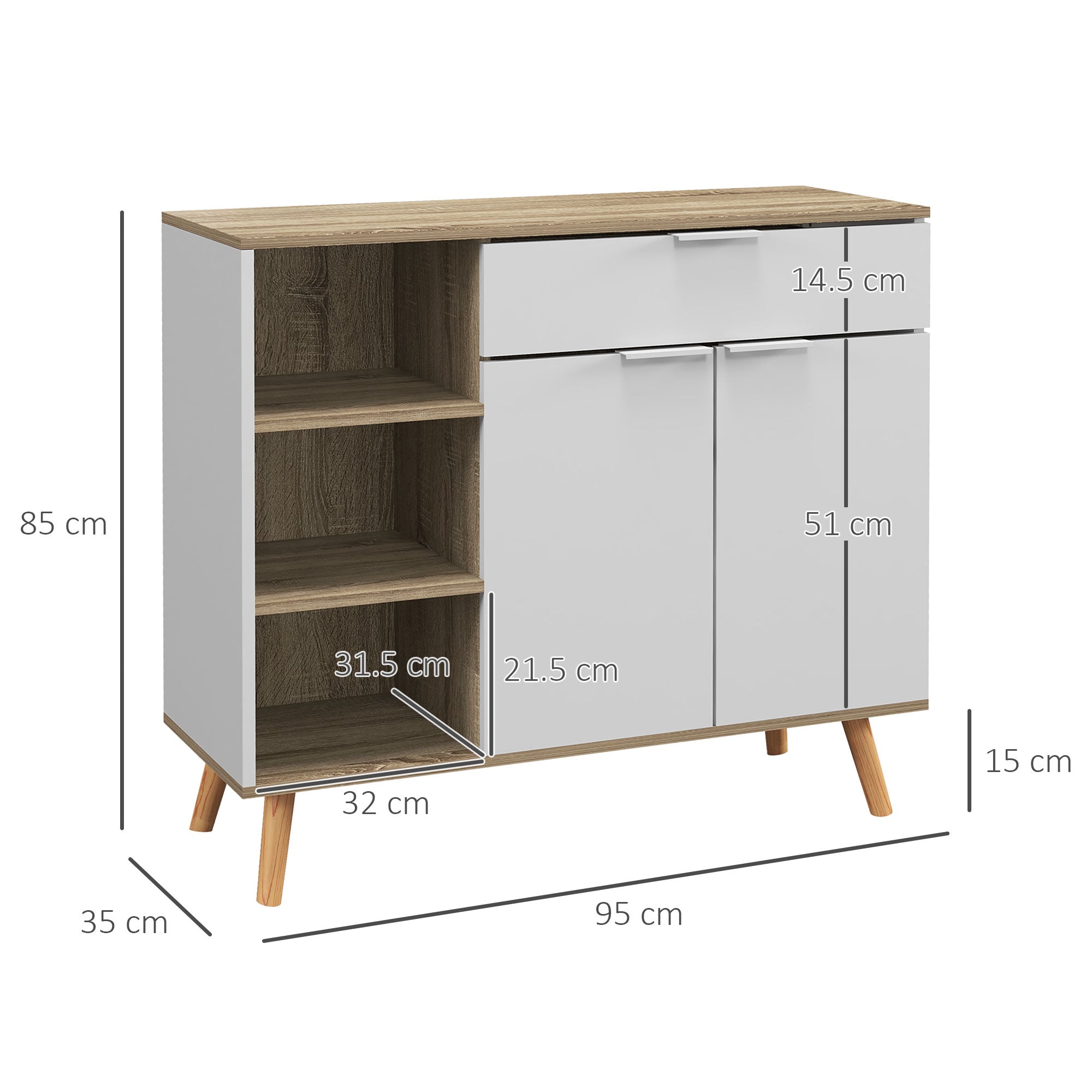 Homcom Multiuse saving saving with 3 open shelves, locker and drawer, in chipboard, 95x35x85 cm - Borgè