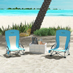 Set of 2 Folding Beach Chairs with Armrests, Cup Holder and Carrying Bag, Blue