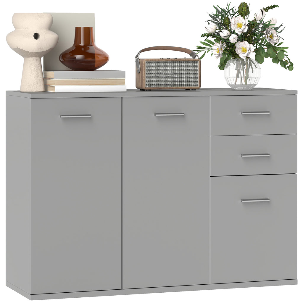 Modern Sideboard with 3 Cabinets and 2 Drawers, Wooden, 106x35x76 cm, Light Grey