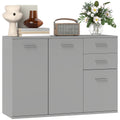 Modern Sideboard with 3 Cabinets and 2 Drawers, Wooden, 106x35x76 cm, Light Grey