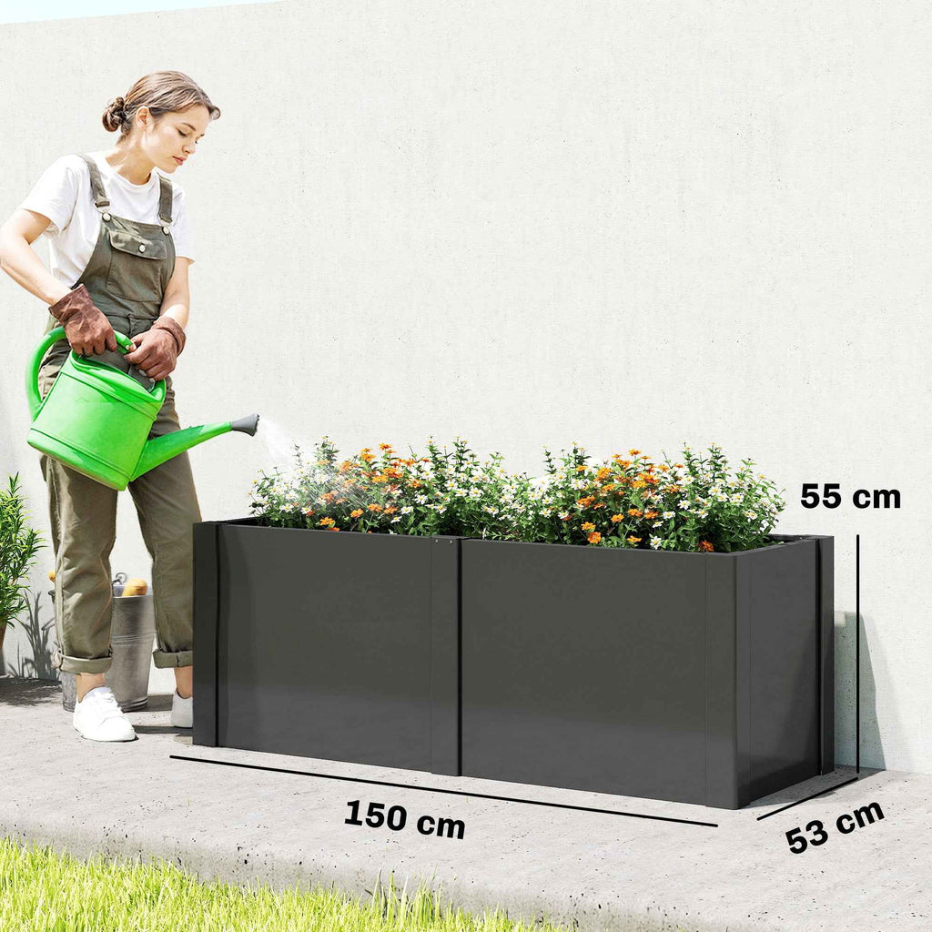 Outsunny Steel Raised Garden Bed with Divider, Reinforced Corners and Secure Edge, Open Bottom, Black
