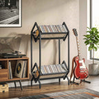 HOMCOM 50 CD Holder, 2-Tier Metal Vinyl Record Rack for DVDs, Books, Albums, Black