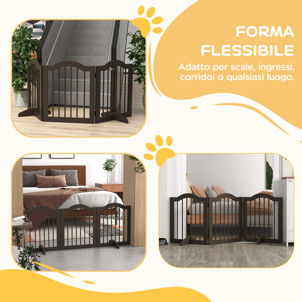 3-Section Folding Wooden Dog Gate, 154.5x29.5x61cm, Coffee
