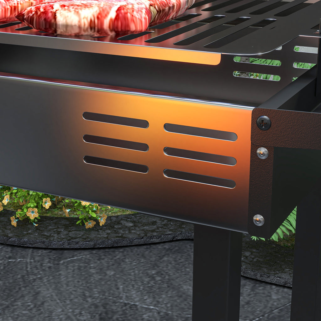 Outsunny 3-Level Charcoal Barbecue with Folding Shelves and Rotisserie, Stainless Steel, 118x32x90 cm, Black - Borgè