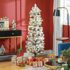Snow-Covered Christmas Tree with 263 Branches and White LED Lights in Plastic and Metal, Ø45x150 cm, Green