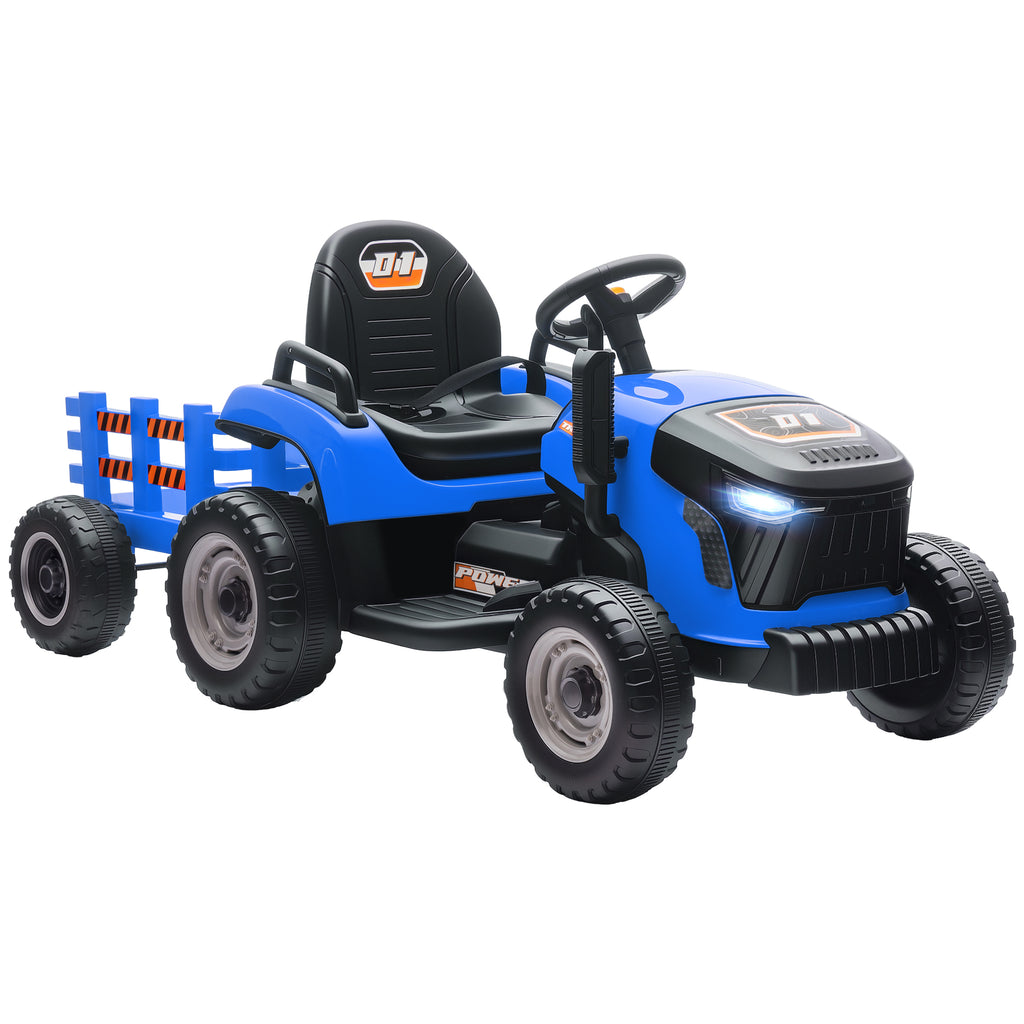 AIYAPLAY 2 in 1 Electric Tractor for Kids Ages 3-8 with Detachable Trailer, Remote Control, Music, Lights, Blue