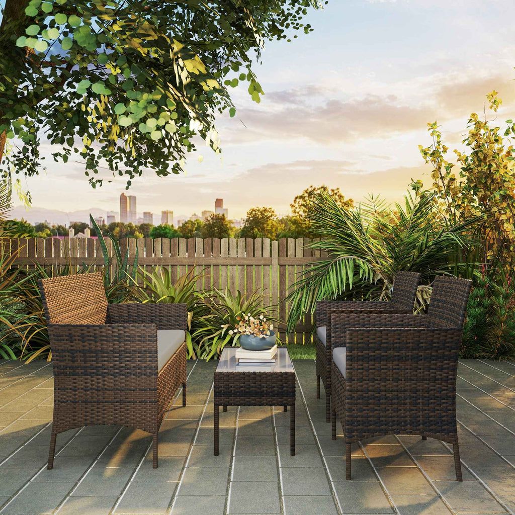 Outsunny 4-Piece Garden Set with 2-Seater Sofa, 2 Chairs and Coffee Table, in Rattan and Steel, Grey and Brown