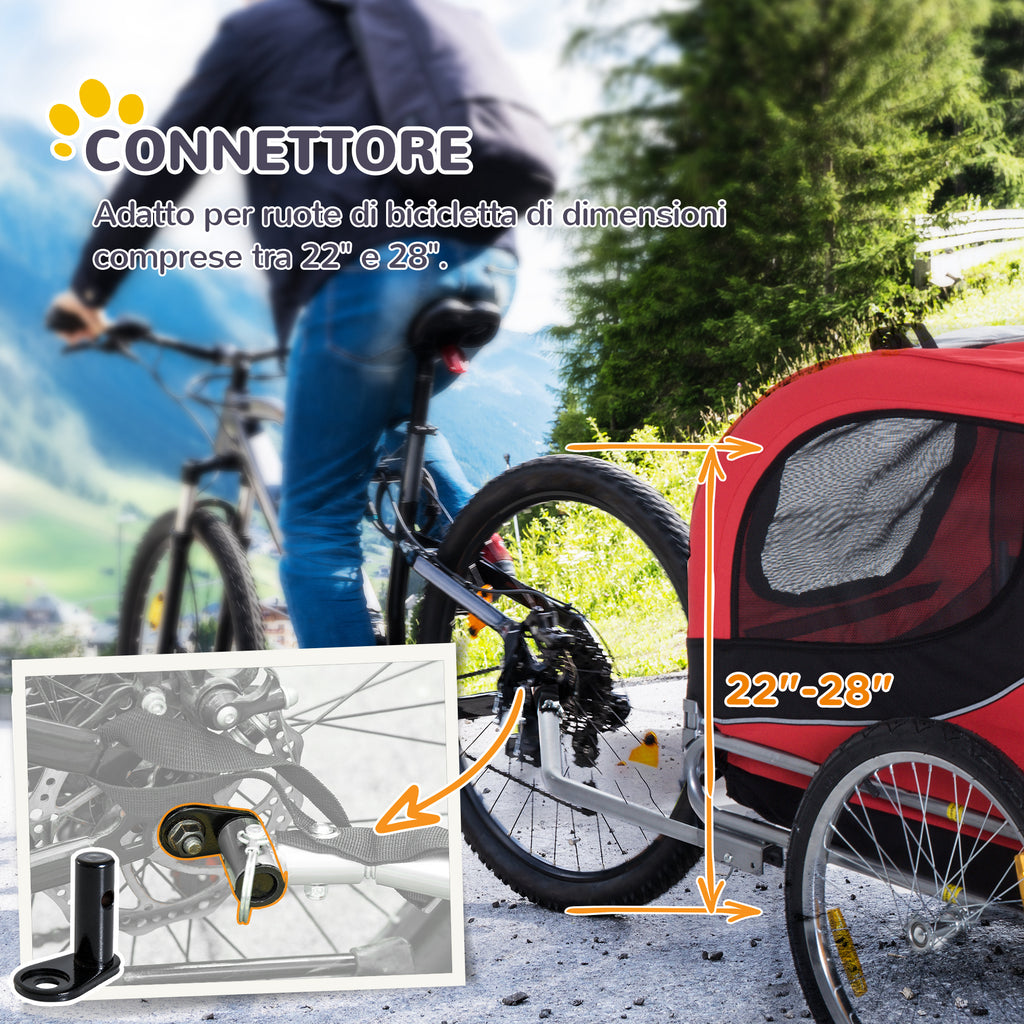 Medium Dog Bike Trailer with Attachment Point, Side Windows and Flag, Steel and Oxford Fabric Bike Trailer, 130x73x90 cm, Red and Black