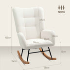 Teddy Velvet Rocking Chair, Metal and Wood for Bedroom and Living Room, 70x94x100 cm, Cream White