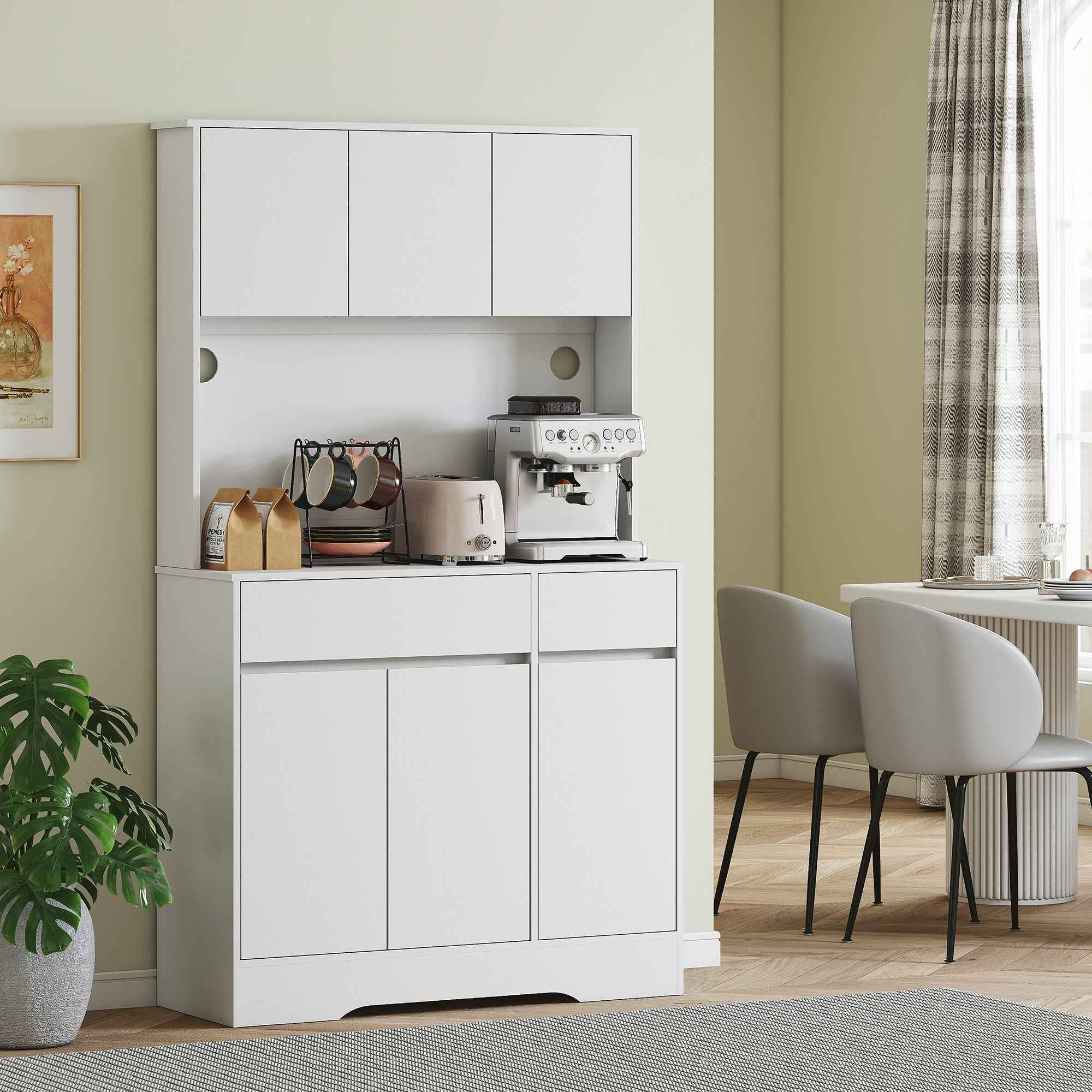 HOMCOM Modern Kitchen Sideboard with 4 Cabinets, 2 Drawers and Adjustable Shelves, 100x38x180 cm, White
